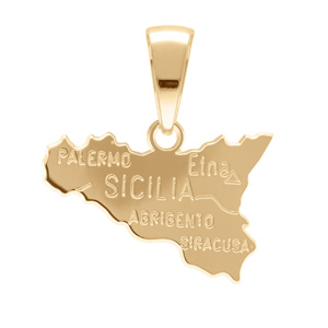 Pendentif en plaqué or carte de la Sicile - Vue 1