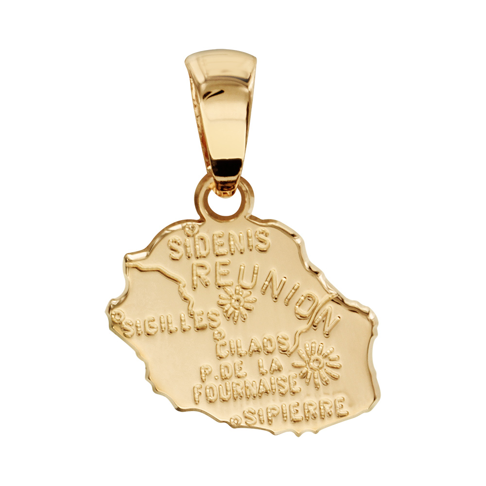 Pendentif en plaqu� or carte de l\'�le de la R�union - Vue 1