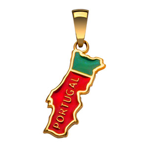 Pendentif en plaqué or carte du Portugal avec résine rouge et verte - Vue 1