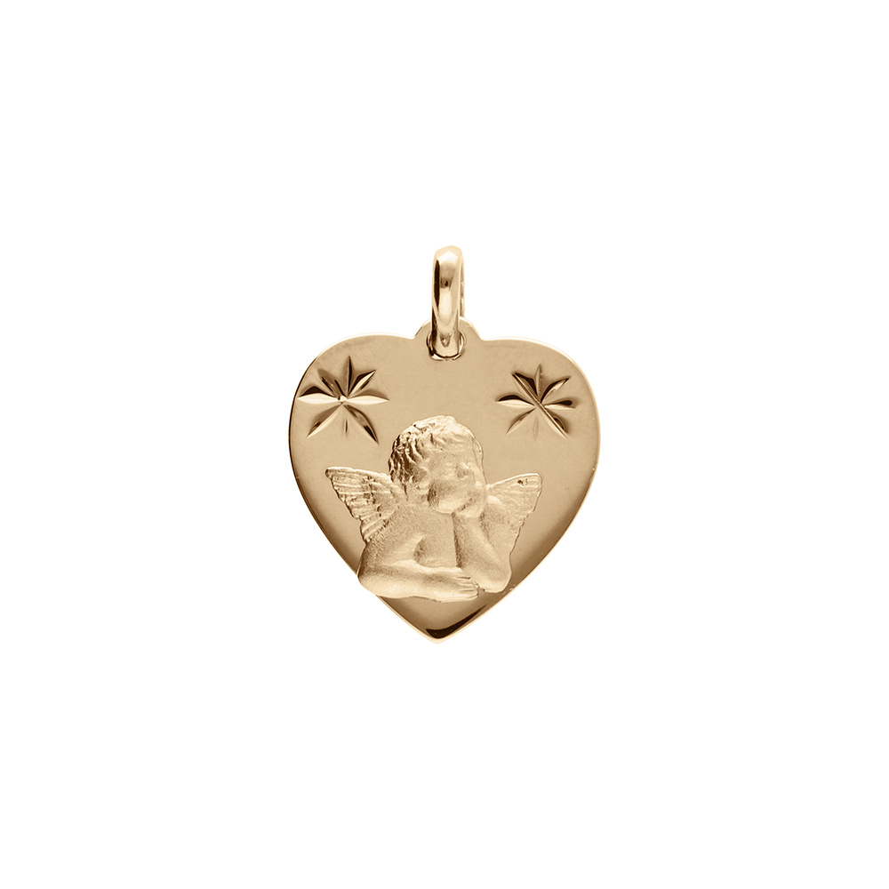 Pendentif en plaqu� or coeur contour diamant� avec Ange - Vue 1