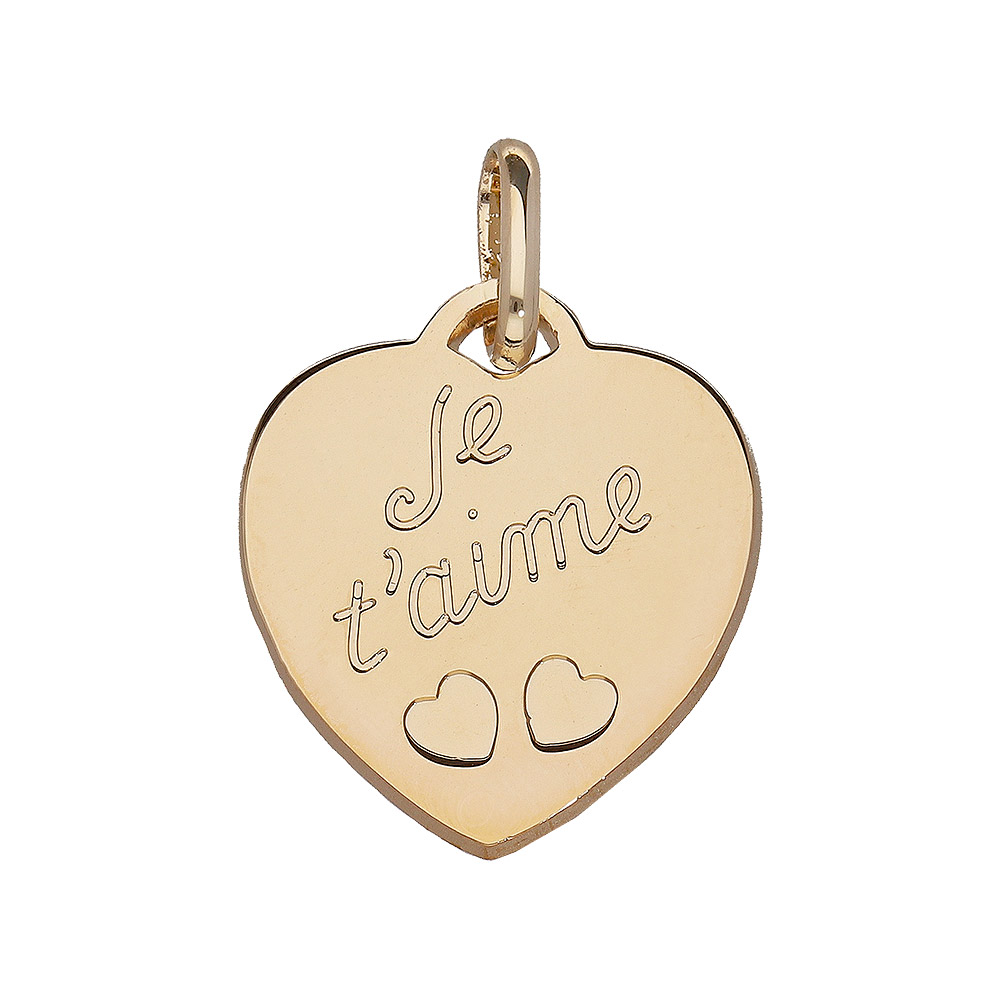 Pendentif Cœur Plaqué Or - Zirconium - Gravure 'Maman Je T'aime' - 19mm