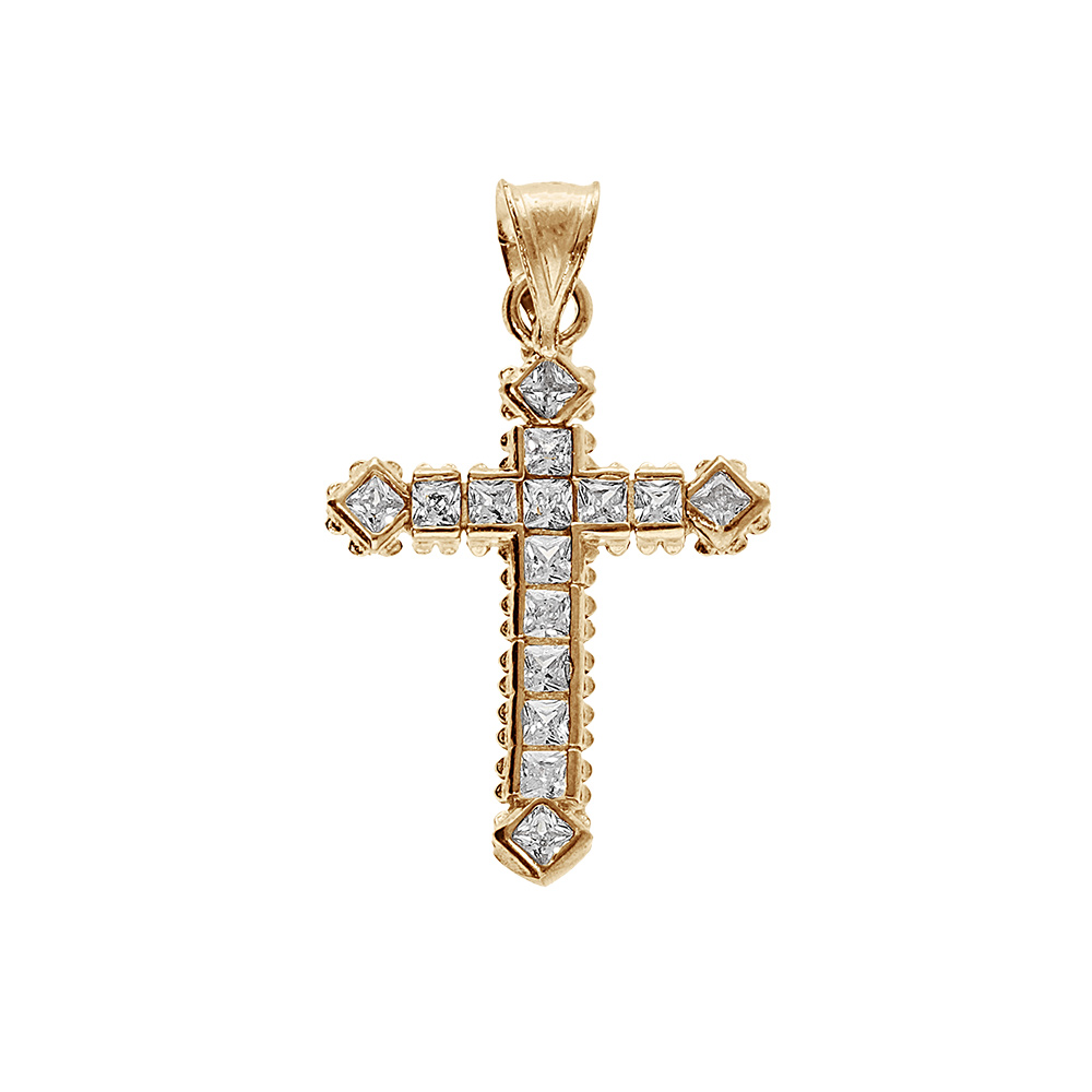 Pendentif en plaqu� or croix 17x12mm avec oxydes blancs sertis - Vue 1