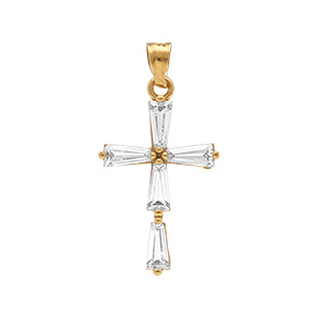 Pendentif en plaqu or croix 20mm x 12mm avec oxydes blancs forme baguette - Vue 1