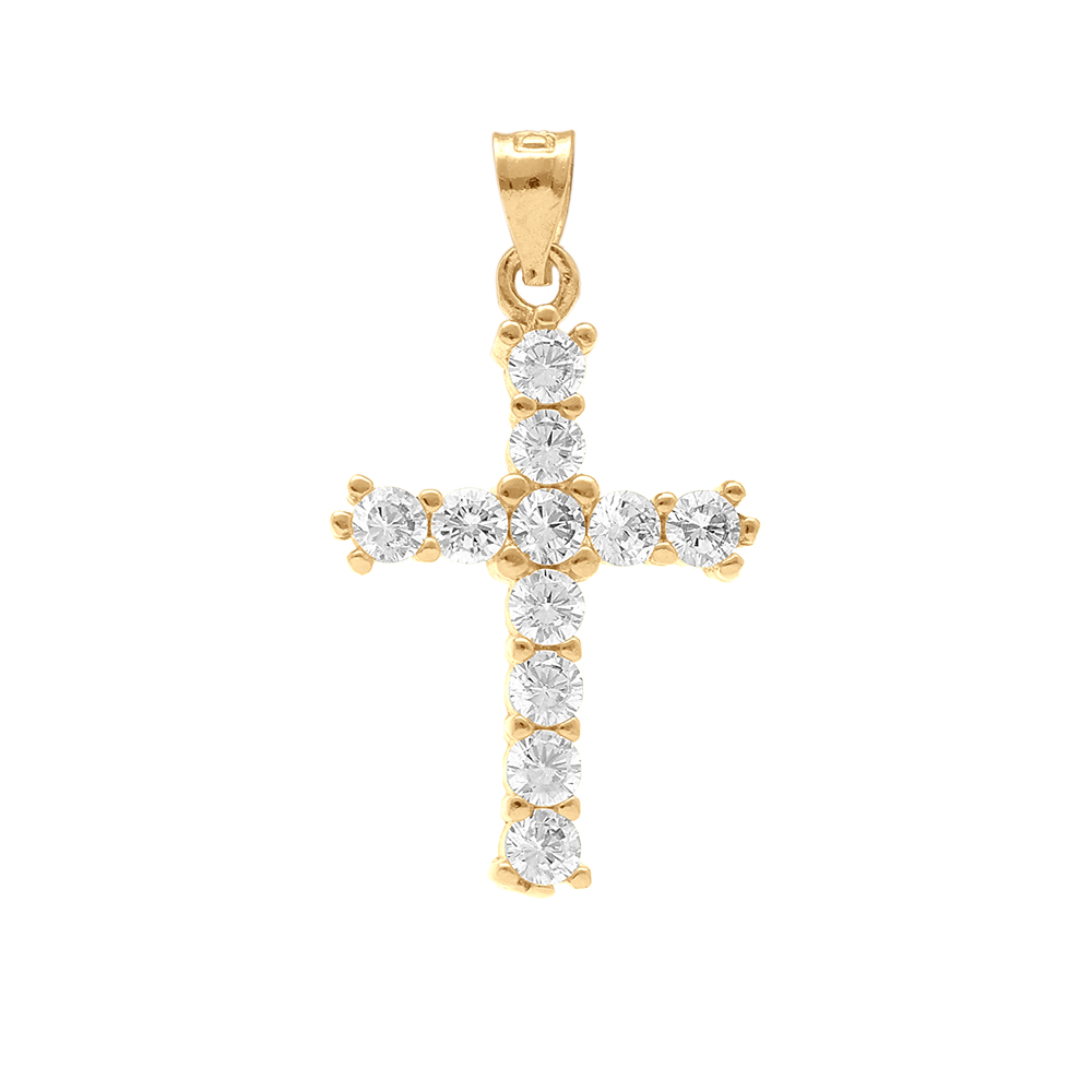 Pendentif en plaqu� or croix 20mm x 13mm avec oxydes blancs sertis - Vue 1