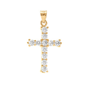 Pendentif en plaqué or croix 20mm x 13mm avec oxydes blancs sertis - Vue 1