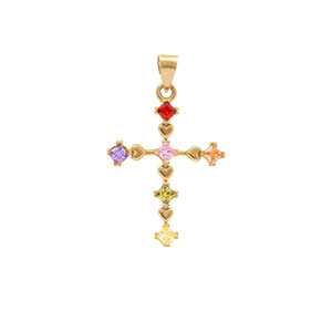 Pendentif en plaqu or croix 20mm x 15mm avec oxydes multi couleurs - Vue 1