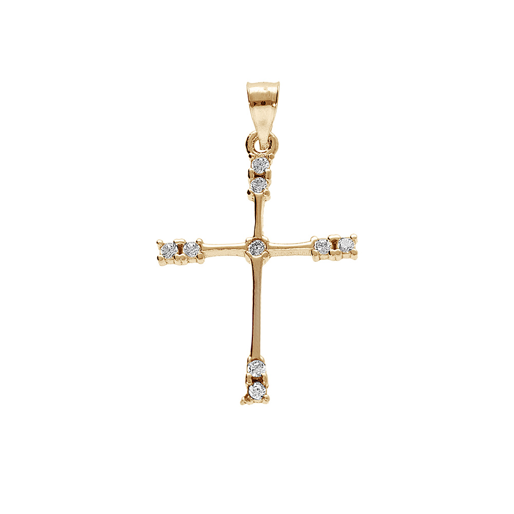 Pendentif en plaqu� or croix 20x15mm avec oxydes blancs sertis - Vue 1