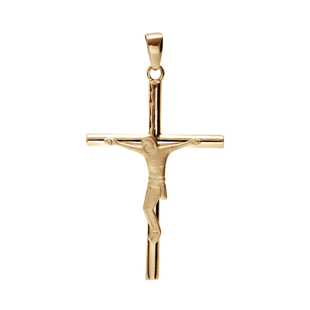Pendentif en plaqu� or croix avec christ 34 x 22mm - Vue 1