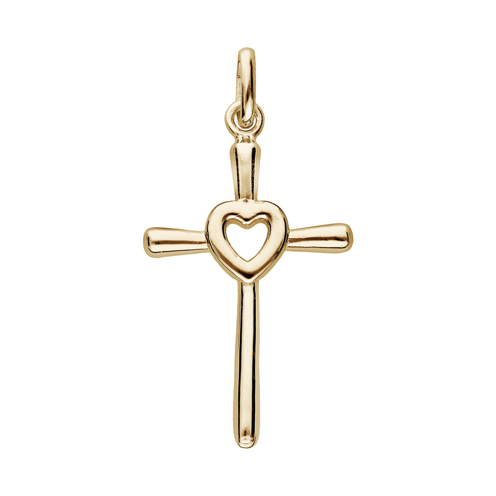 Pendentif en plaqu� or Croix avec coeur au centre - Vue 1