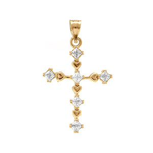 Pendentif en plaqué or croix avec coeurs 22mm x 15mm et oxydes blancs Pendentif en plaqué or croix avec coeurs 22mm x 15mm et oxydes blancs