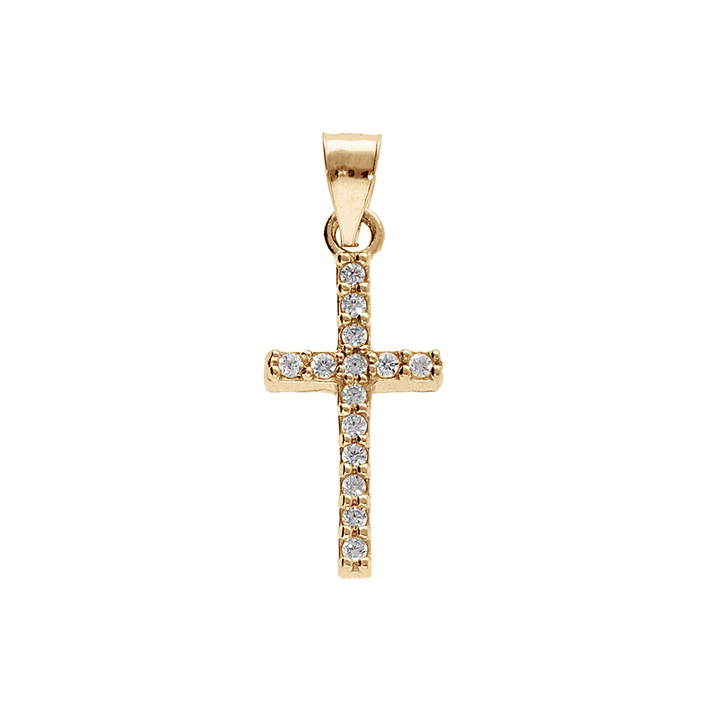 Pendentif en plaqu� or croix avec oxydes blancs 17x0,7mm - Vue 1
