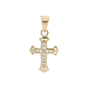 Pendentif en plaqu or croix avec oxydes blancs sertis - Vue 1