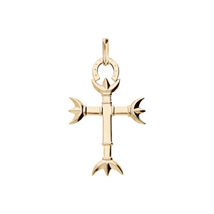 Pendentif en plaqu or croix Camarguaise grand modle avec trident et fer  cheval - Vue 1