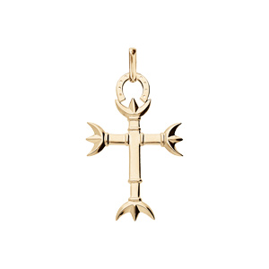Pendentif en plaqu or croix Camarguaise grand modle avec trident et fer  cheval - Symbole de la Camargue