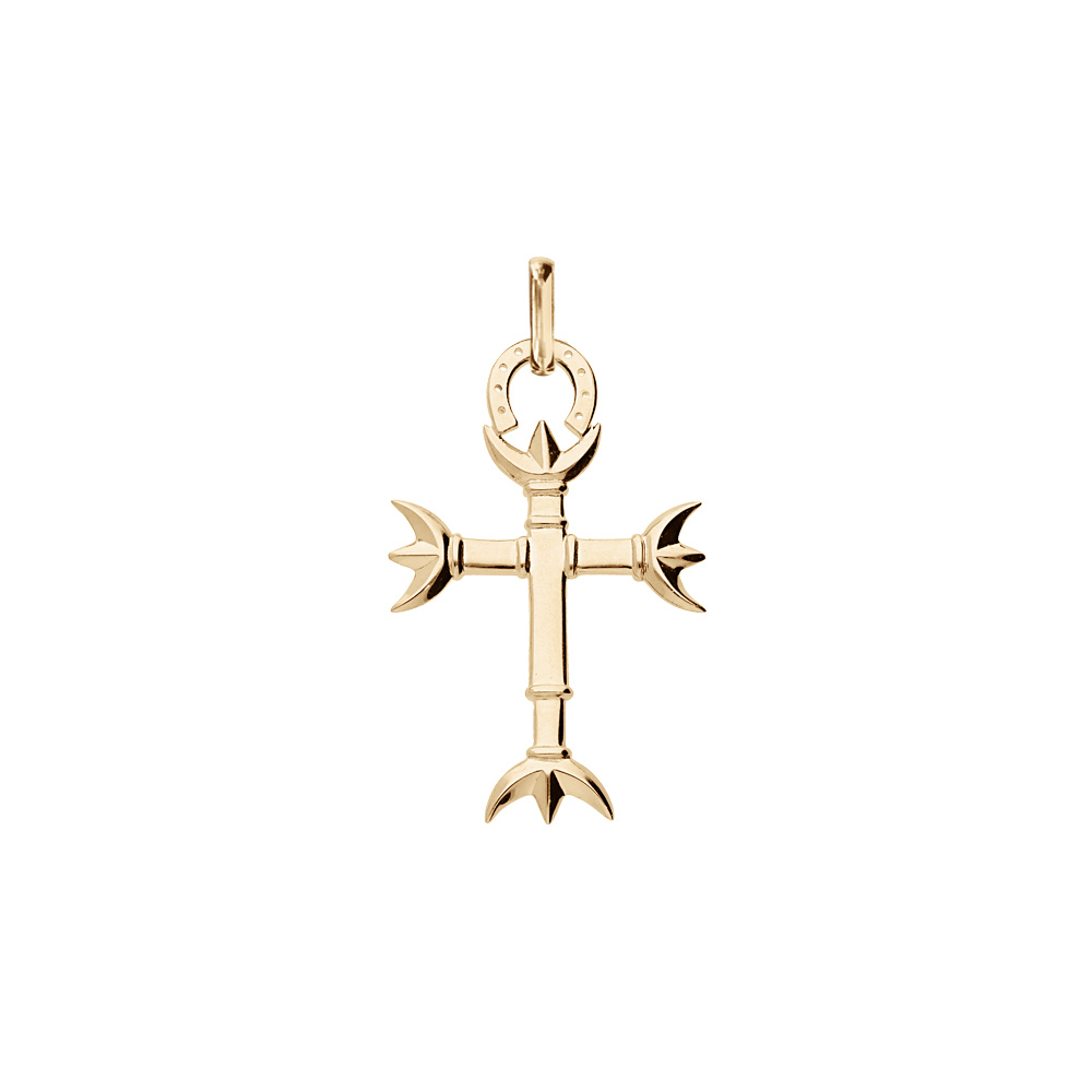 Pendentif en plaqu or croix Camarguaise petit modle avec Trident et fer  cheval - Symbole de la Camargue - Vue 1