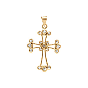 Pendentif en plaqué or croix chaldeenne  23mm x 16mm avec oxydes blancs Pendentif en plaqué or croix chaldeenne  23mm x 16mm avec oxydes blancs