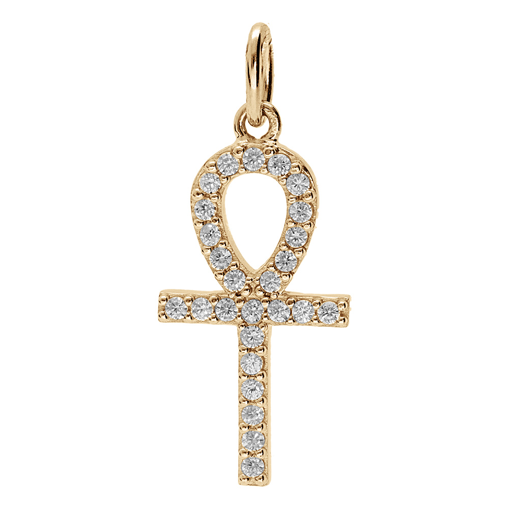 Pendentif en plaqu� or croix de vie �gyptienne arrondi avec oxydes blancs 18 x 15mm - Vue 1