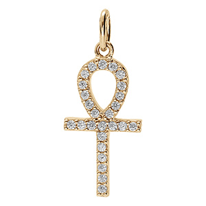 Pendentif en plaqu� or croix de vie �gyptienne arrondi avec oxydes blancs 18 x 15mm