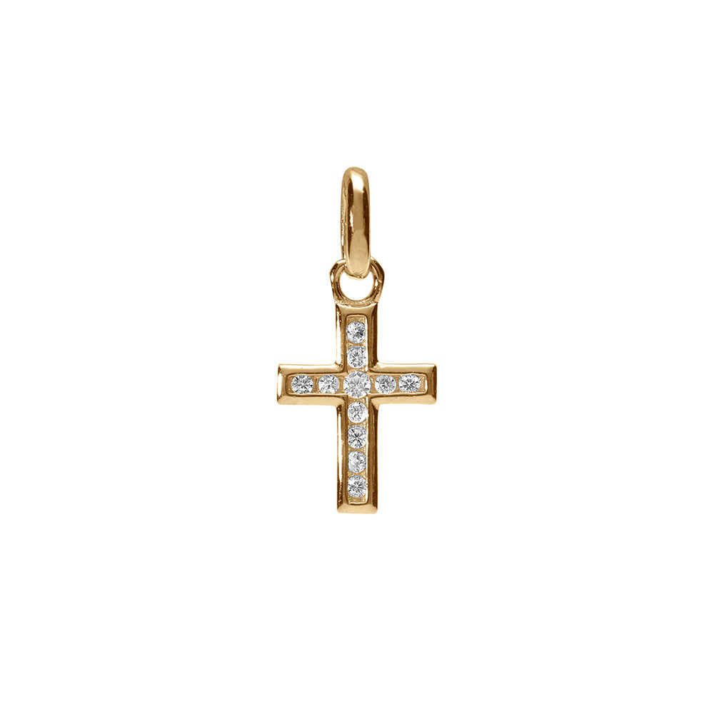 Pendentif en plaqu� or Croix en oxydes blancs sertis petit mod�le - Vue 1