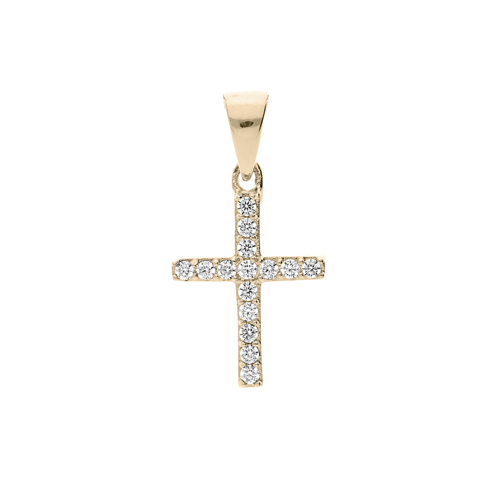 Pendentif en plaqu� or croix fine avec oxydes blancs sertis - Vue 1