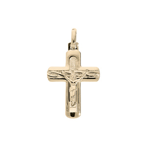 Pendentif en plaqu or croix large et ouvrage avec Christ sur la croix - Vue 1