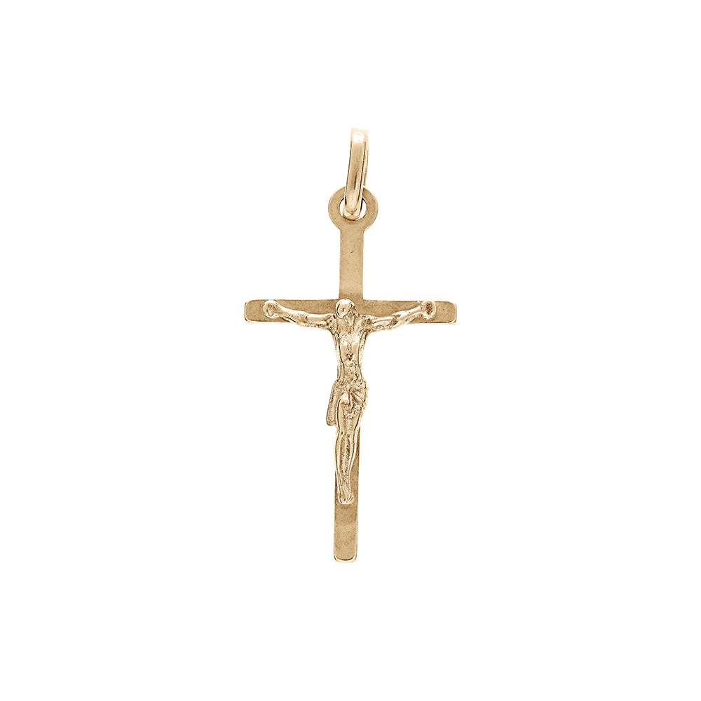 Pendentif en plaqu� or croix lisse et simple avec Christ sur la croix - Vue 1