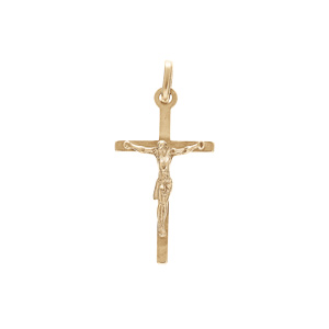 Pendentif en plaqu� or croix lisse et simple avec J�sus Christ sur la croix
