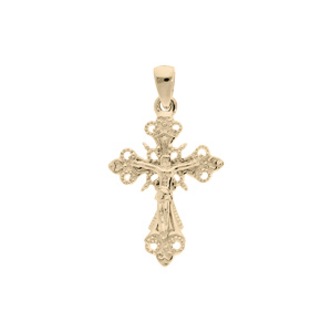 Pendentif en plaqu or croix Occitane finement ouvrage et perle sur les contours et Christ sur la croix - Vue 1
