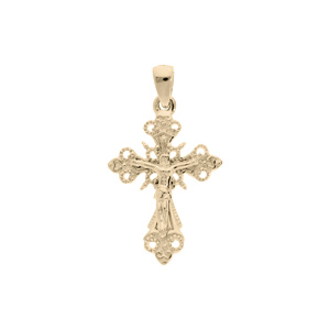 Pendentif en plaqu� or croix Occitane finement ouvrag�e et perl�e sur les contours et J�sus Christ sur la croix