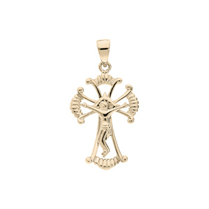 Pendentif en plaqu or croix Occitane stylise avec Christ sur la croix en son centre - Vue 1