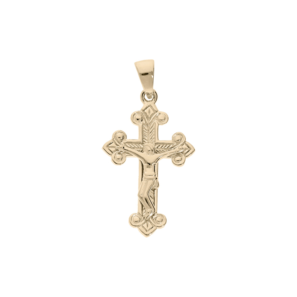 Pendentif en plaqu� or croix Occitane type croix ancienne motifs �pis et Christ sur la croix - Vue 1
