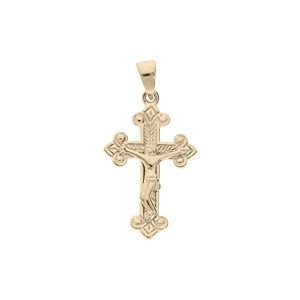 Pendentif en plaqu or croix Occitane type croix ancienne motifs pis et Christ sur la croix - Vue 1
