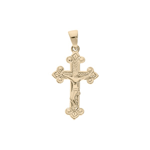Pendentif en plaqu� or croix Occitane type croix ancienne motifs �pis et J�sus Christ sur la croix