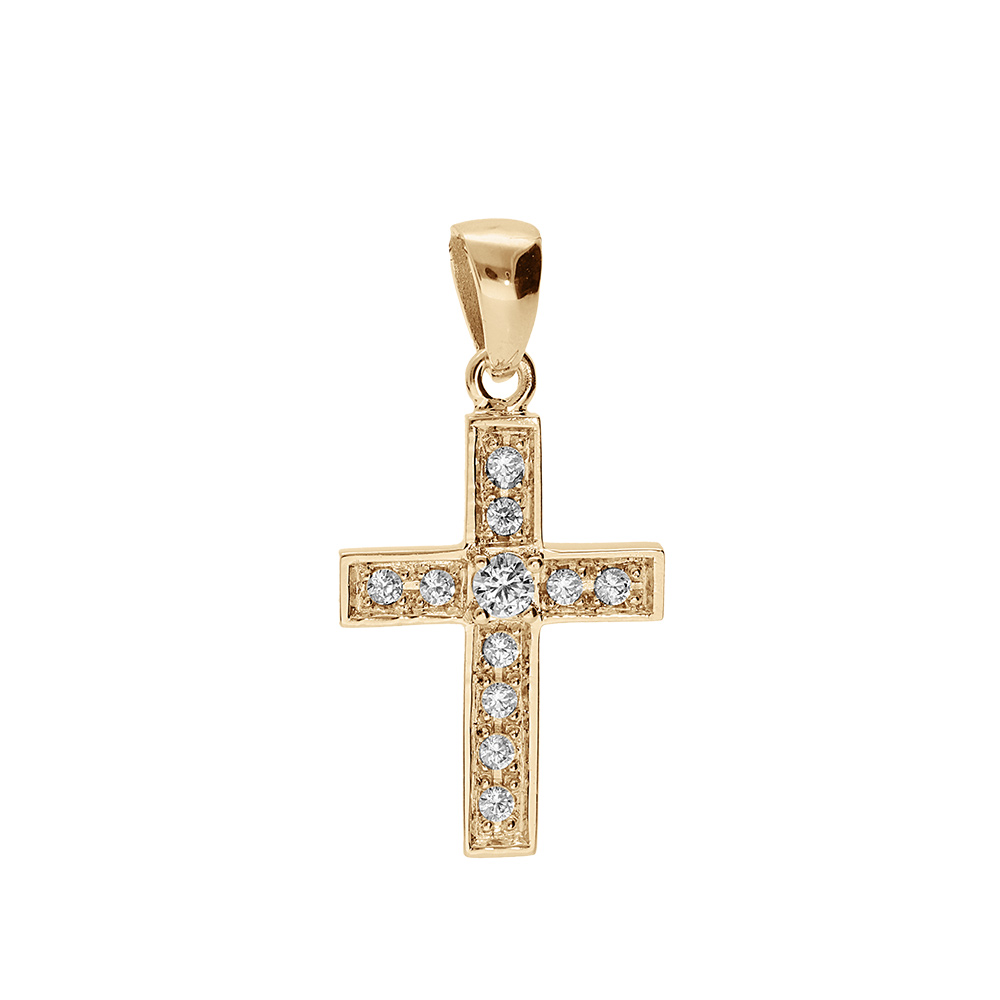 Pendentif en plaqu� or croix pav�e d\'oxydes blancs 20 x 15mm - Vue 1