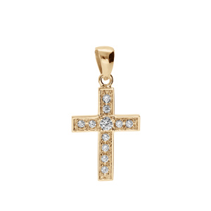 Pendentif en plaqu or croix pave d\'oxydes blancs 20 x 15mm - Vue 1