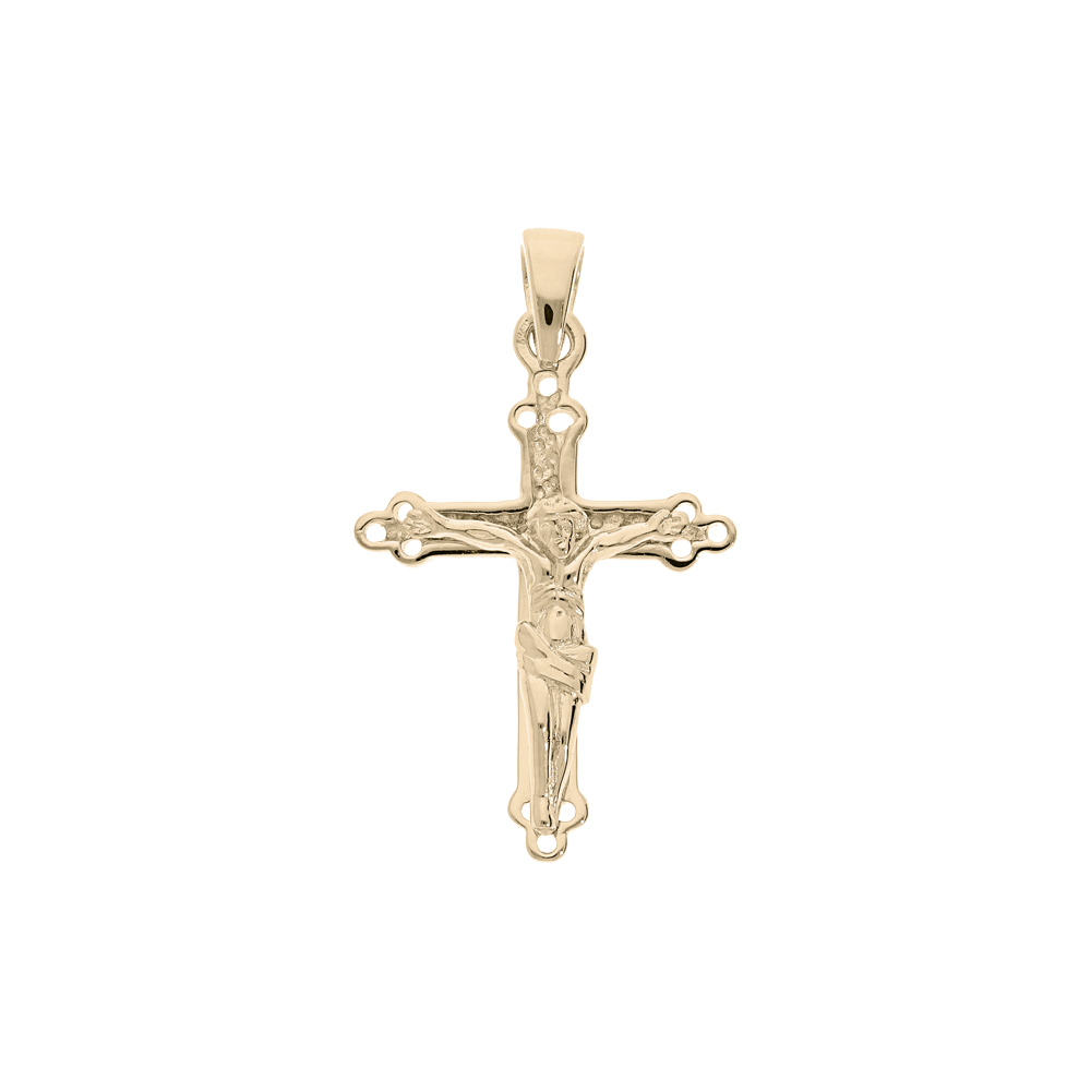 Pendentif en plaqu� or croix travaill�e avec Christ - Vue 1