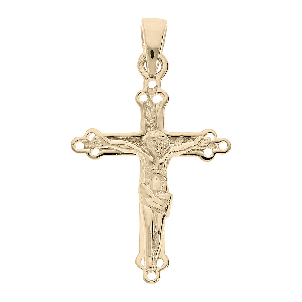 Pendentif en plaqu� or croix travaill�e avec J�sus Christ - Vue 1