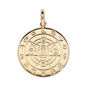 Pendentif en plaqu or disque roue astrologique - Vue 1