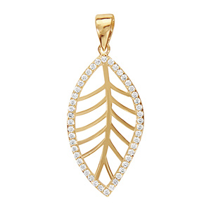 Pendentif en plaqué or feuille ajourée ornée d\'oxydes blancs - Vue 1