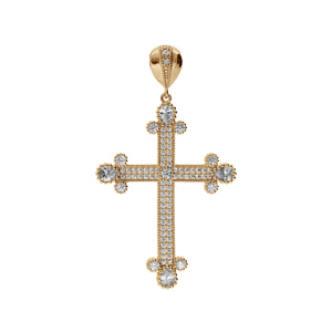 Pendentif en plaqu or grande croix avec oxydes blancs 33 x 23mm - Vue 1