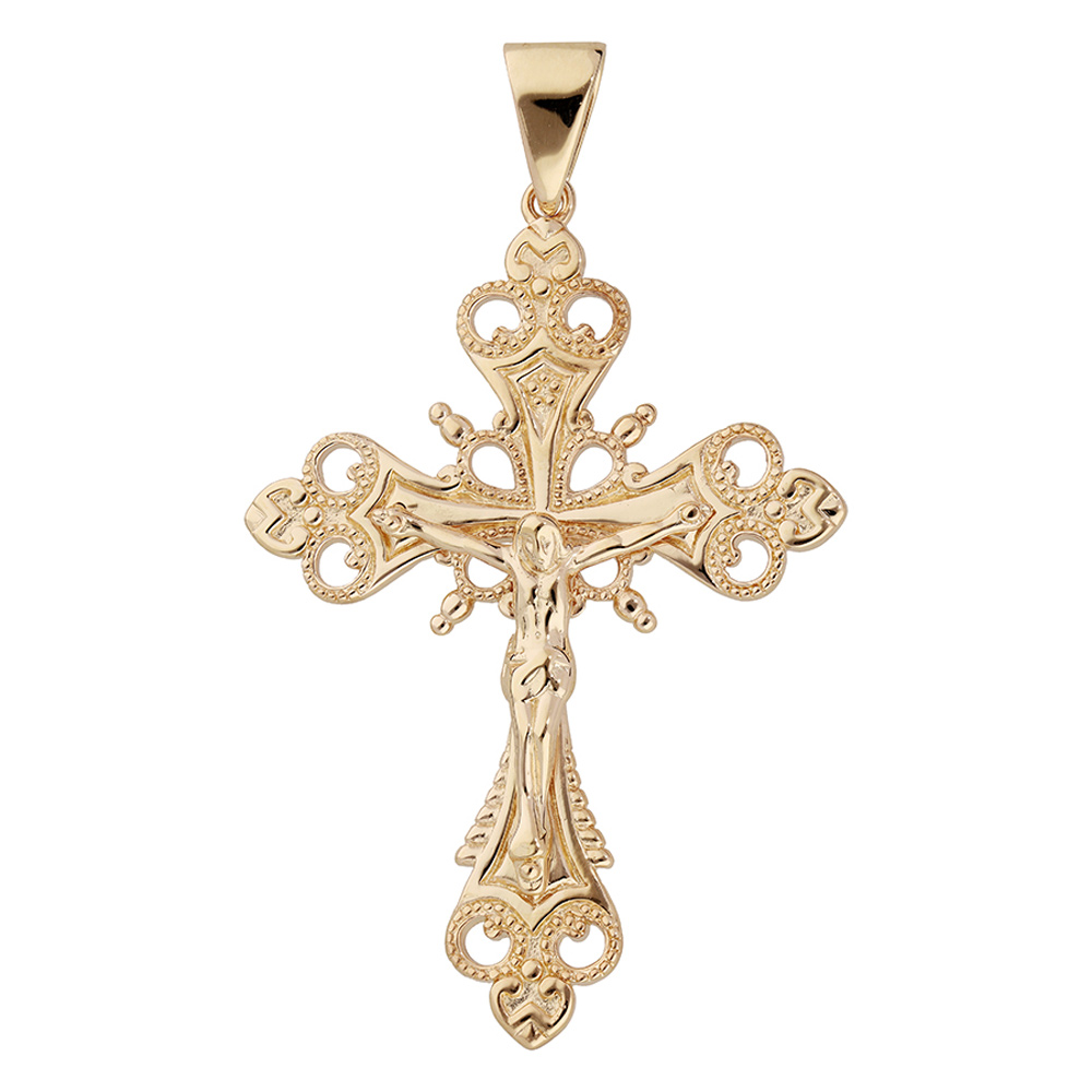 Pendentif en plaqu� or grosse croix stylis�e ajour�e - Vue 1