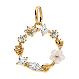 Pendentif en plaqu� or jardin fleuri d'oxydes blancs et sa fleur de nacre blanche