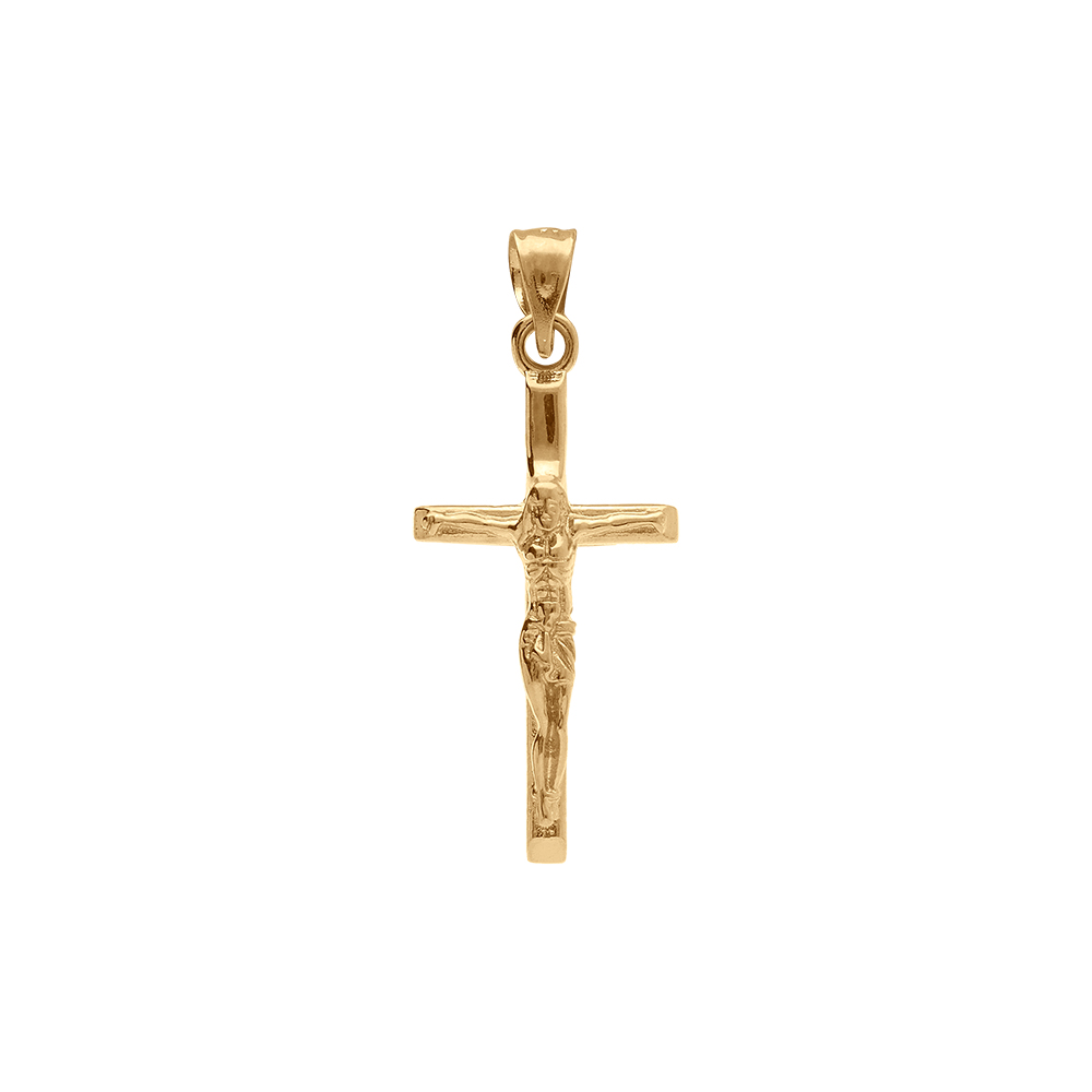 Pendentif en plaqu� or J�sus Christ sur croix 20mm x 10mm - Vue 1