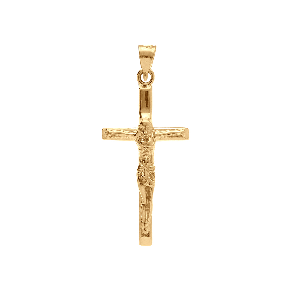 Pendentif en plaqu� or j�sus sur croix 22mm x 12mm - Vue 1