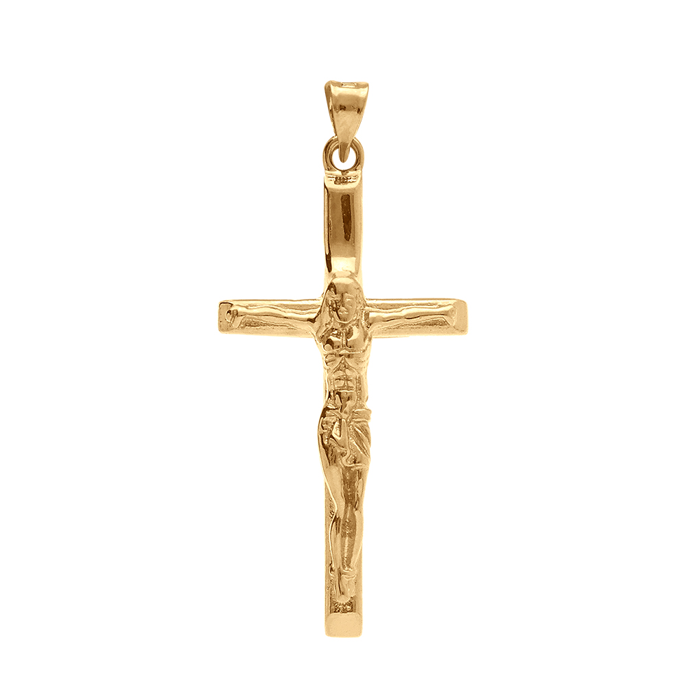 Pendentif en plaqu� or j�sus sur croix 30mm x 15mm - Vue 1