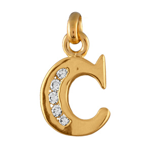 Pendentif en plaqu or lettre C orne d\'oxydes blancs sur une partie - Vue 1