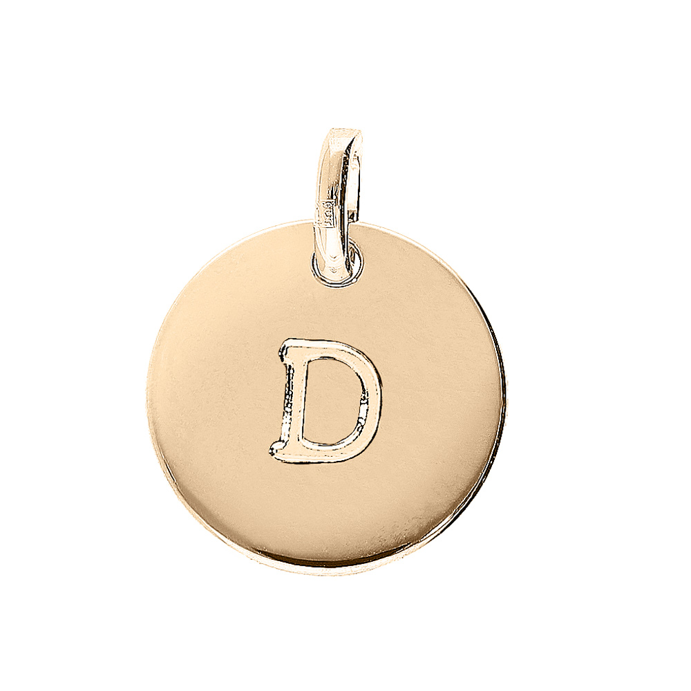 Pendentif en plaqu� or m�daille 12mm gravure lettre alphabet \