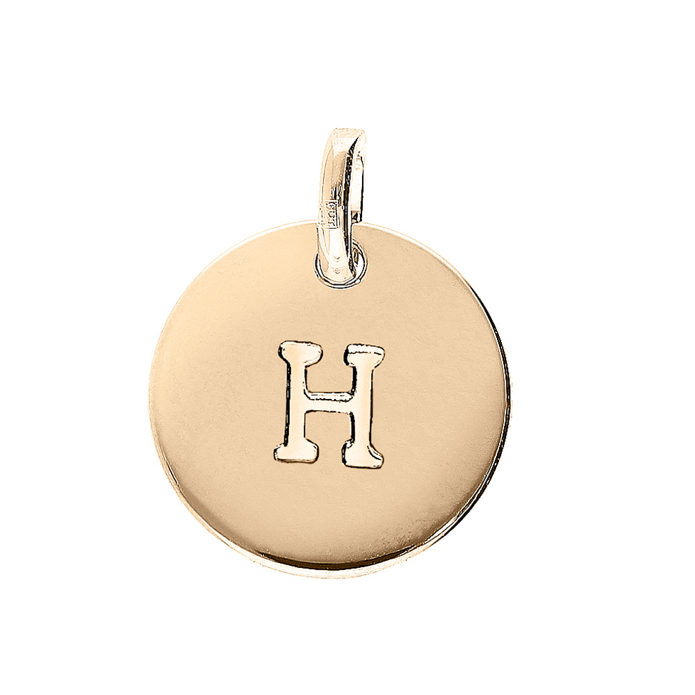 Pendentif en plaqu� or m�daille 12mm gravure lettre alphabet \