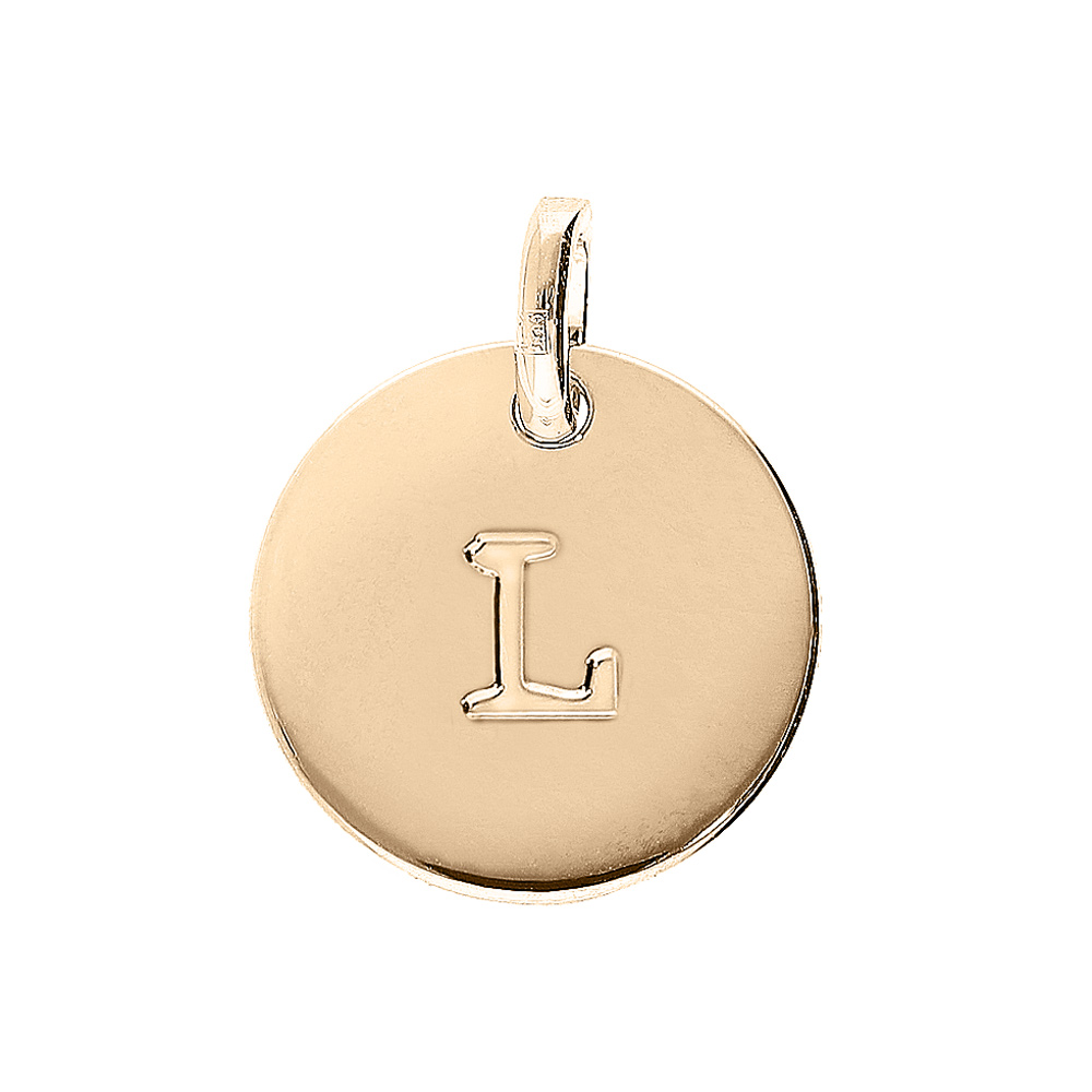 Pendentif en plaqu� or m�daille 12mm gravure lettre alphabet \