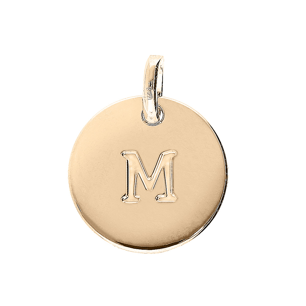 Pendentif en plaqu or mdaille 12mm gravure lettre alphabet \